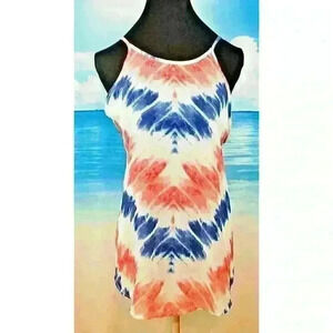 OP Woman RED WHITE & BLUE Sheer TIE DYE Beach Cover Dress Lightweight size Small
